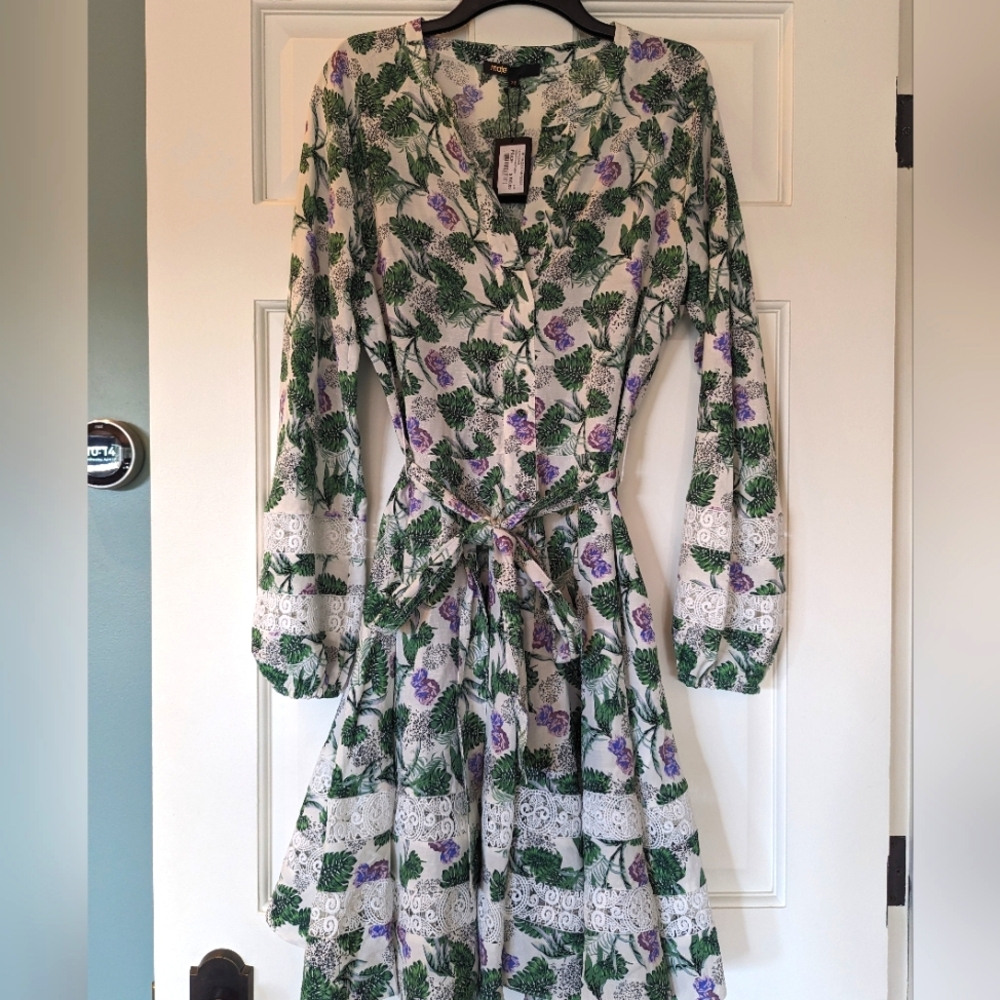 MAJE floral dress balloon sleeve with lace inserts as seen on lady gaga in Gucci